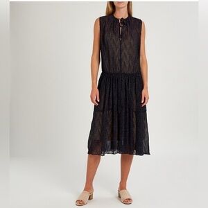 Vince Starry Dot Tiered Midi Dress in Blue Size Large